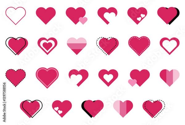 Fototapeta シンプルなハートマーク セット 赤色