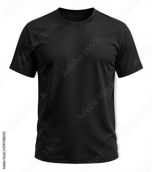 Fototapeta Blank black shirt mock up template, front and back view, isolated on white, plain t-shirt mockup. 