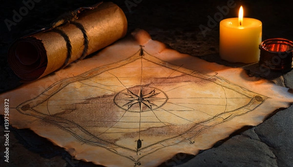 Obraz old map and compass