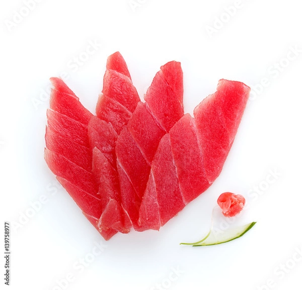 Obraz Fresh sliced red tuna fillet isolated on white background