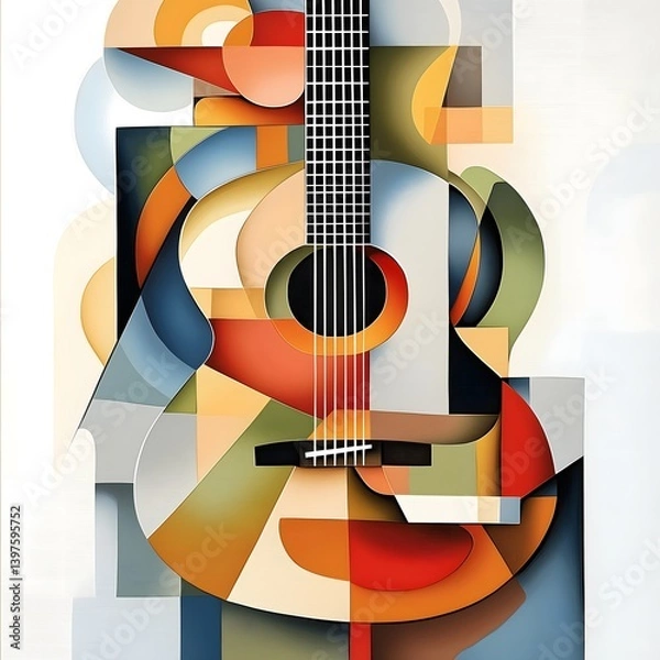 Obraz Abstract Guitar Wall Art: Modern Geometric Design with Colorful Shapes and Textures