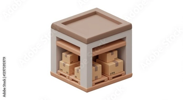 Obraz Boxes on Pallets in Warehouse Storage Isometric Illustration Style Image
