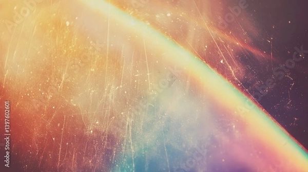 Fototapeta A vibrant rainbow arc gracefully curves across a textured, grunge-style background.