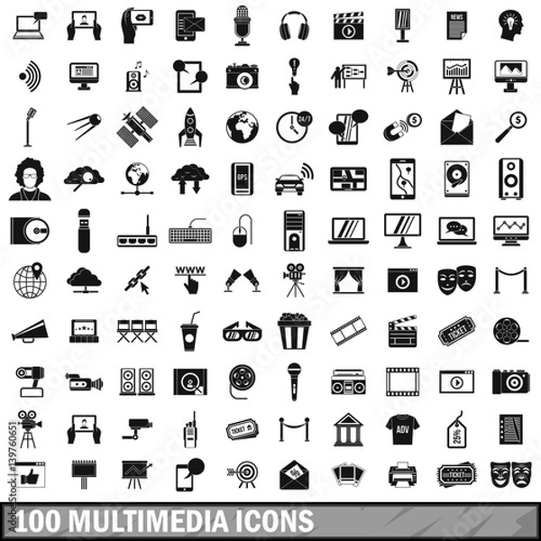 Obraz 100 multimedia icons set in simple style 