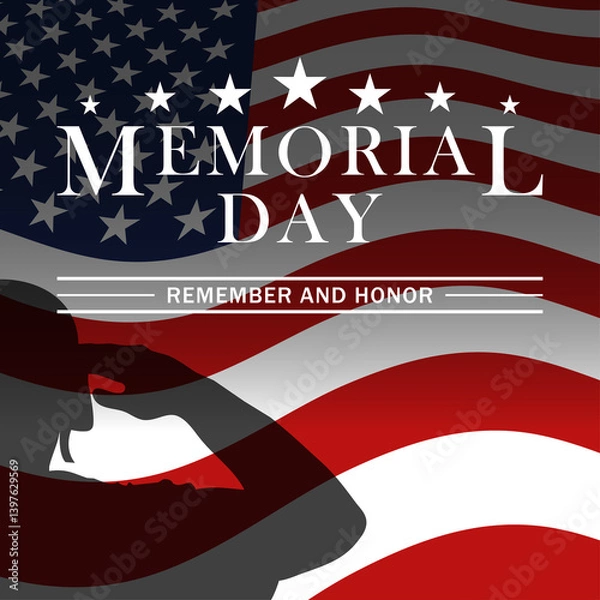Fototapeta Memorial Day design with saluting soldiers and US national flag. Memorial Day background. Remember and honor.