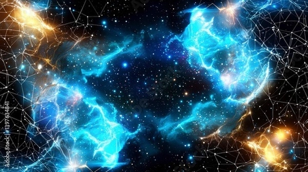Fototapeta Cosmic explosion of colorful nebulae outer space digital art universe abstract concept