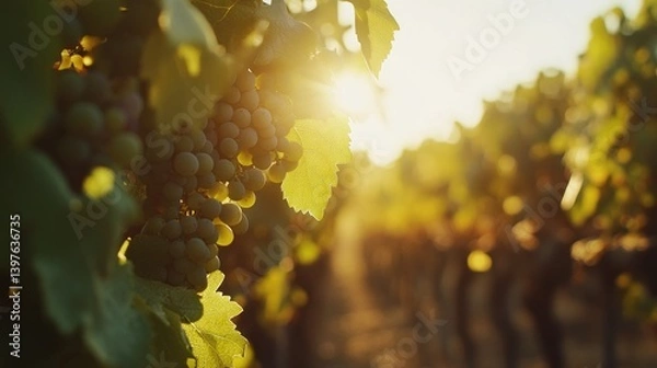 Obraz Lush vineyard at sunset