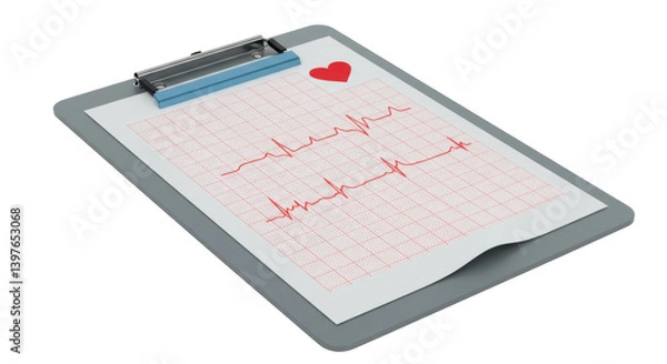 Fototapeta Isolated medical clipboard with heart rate