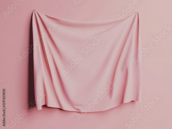 Fototapeta Textile draped on a pink wall creating a smooth texture and soft appearance in a minimalist setting