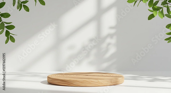 Obraz Elevate Your Brand with a Minimalist Wooden Podium: A Natural and Elegant Microstock Image