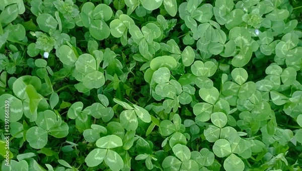 Fototapeta Clover view on top. Carpet of natural clover. Natural grass background. Wild clover
