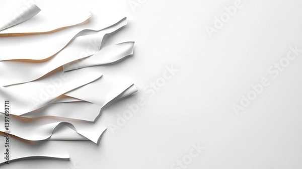 Obraz Dynamic paper waves unfolding white background abstract art minimalist design studio view creativity