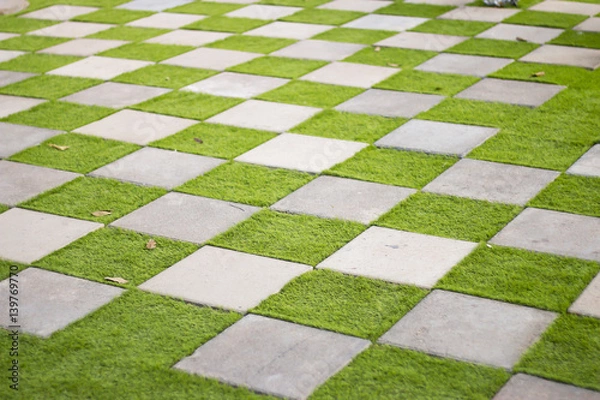 Fototapeta Stock Photo - checkerboard background of green grass.