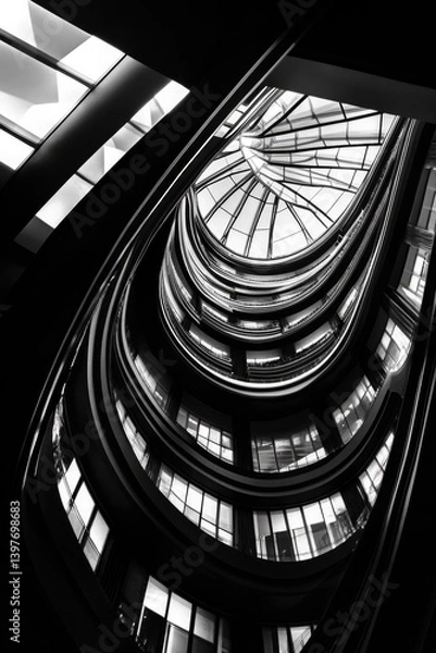 Fototapeta Spiral staircase captured from below, showcasing intricate lines