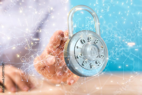 Fototapeta Information technology protected with firewall, secure access and encryption against cyber
