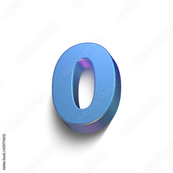 Obraz set of 3d metallic blue extruded numbers, 3d illustration, zero
