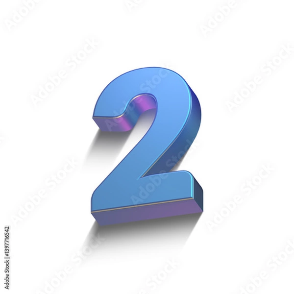 Obraz set of 3d metallic blue extruded numbers, 3d illustration, two
