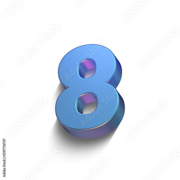 Obraz set of 3d metallic blue extruded numbers, 3d illustration, eight