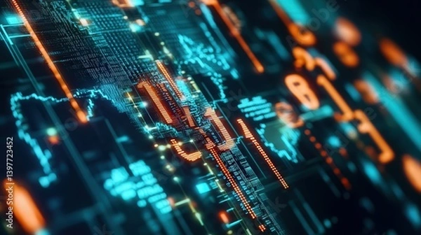 Obraz an abstract representation of import tariffs increasing, with virtual currency symbols and global logistics routes connected through augmented reality