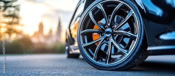 Obraz A close up view of a luxury car wheel and tire