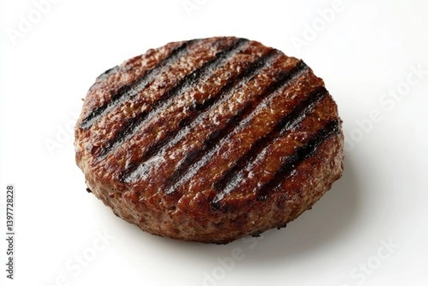 Fototapeta A photorealistic close up of a perfectly grilled beef patty