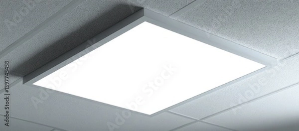 Obraz An overhead fluorescent light fixture installed into a drop ceiling panel