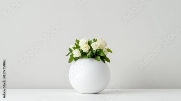 Fototapeta Simple elegance of a white vase with delicate white roses