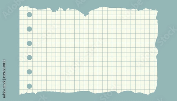 Fototapeta Realistic torn graph paper on a green background. Squared notebook page with a geometric design, perfect for school, notebooks, textures, and diaries.