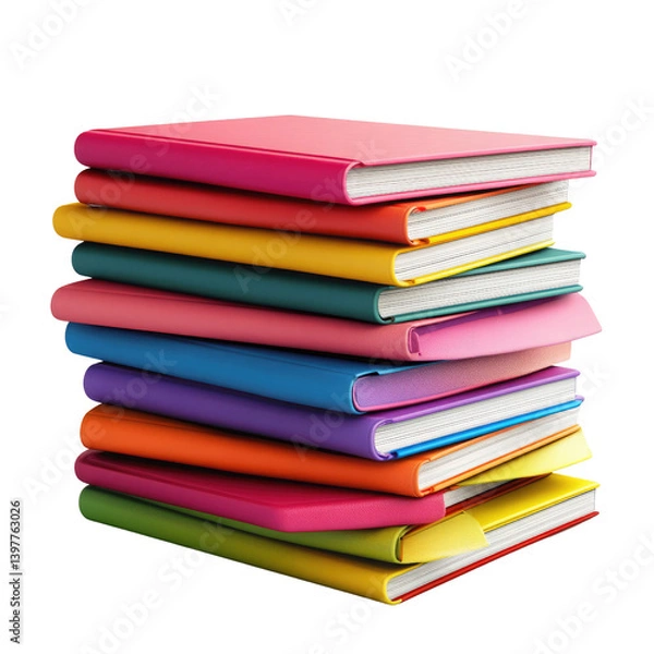 Fototapeta A vibrant stack of colorful notebooks, ready for new adventures and creative ideas, showcasing bright hues and a playful arrangement.