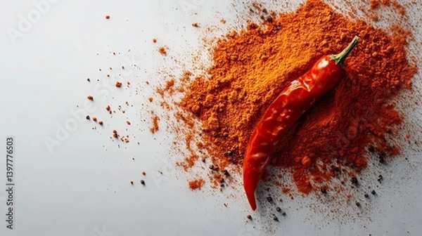 Fototapeta Red paprika powder pile isolated on a transparent or white background. --