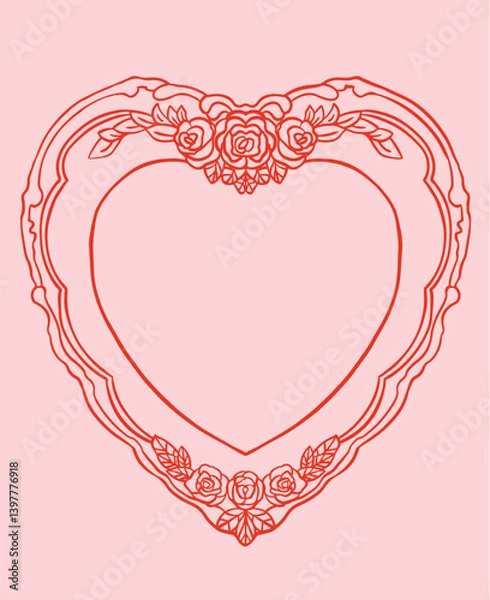 Fototapeta Heart vintage crest frame. Coquette invitation frame.