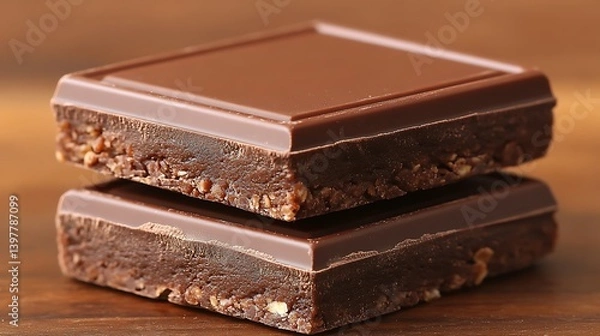 Obraz Two squares of dark chocolate with a crunchy center.