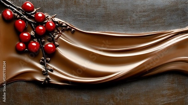 Obraz Melted chocolate with red berries and dark spices.