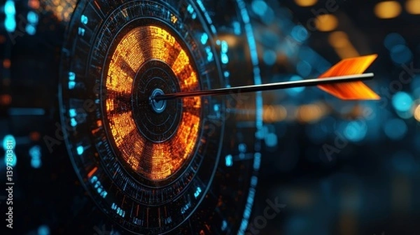 Fototapeta Precise Targeting: Arrow Striking Futuristic Bullseye