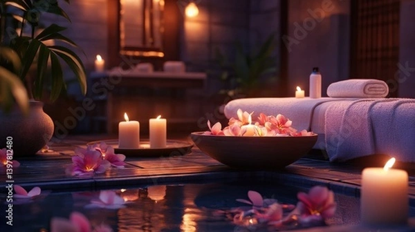 Fototapeta Relaxing spa experience tranquil setting high-quality image serene environment intimate viewpoint wellness concept