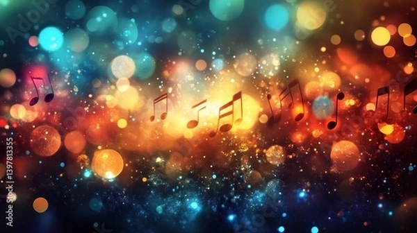 Fototapeta Festive Music Notes Bokeh Background