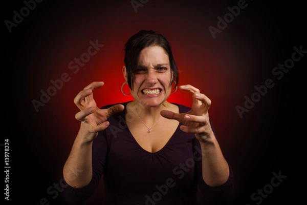 Obraz Female model with PMS, with claw hands