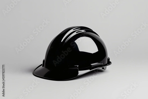 Obraz Black construction helmet resting on a neutral surface, emphasizing safety and industrial work environments.