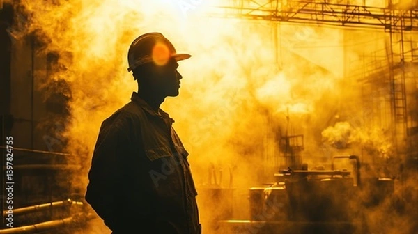 Obraz Construction worker at site, focused and determined, embodying resilience and hard work.