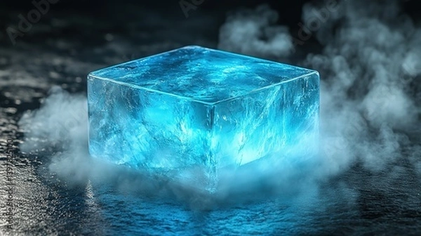 Obraz Glowing sapphire nanostructure refracting light, surrounded by faint scratches and fog particles. Minimalist elegance meets intricate light play.