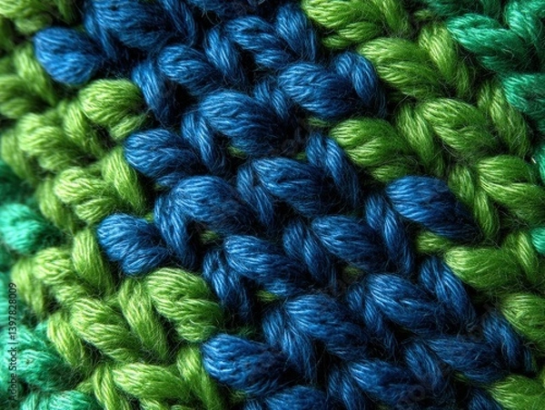 Obraz A macro view of a vibrant hand-knitted fabric, showcasing a rich interplay of colors and textures in stunning detail.