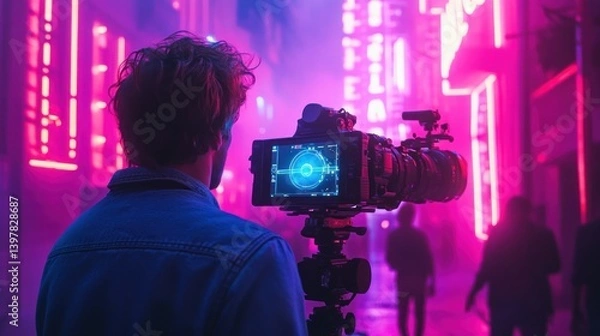 Fototapeta Night City Filming: A Cinematographer's Dream