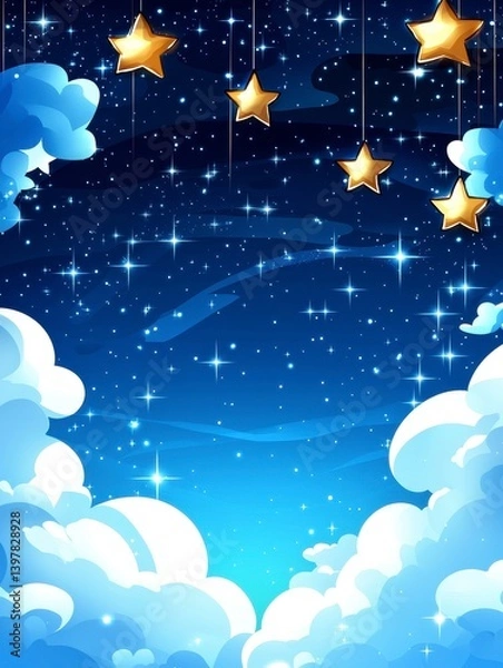 Fototapeta Celestial stars twinkling above night sky digital art dreamy atmosphere wide angle enchanting serenity