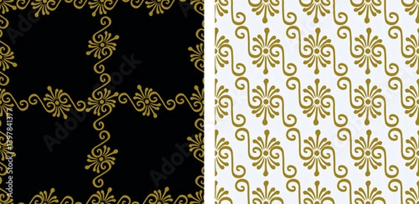 Fototapeta Seamless patterns of decorative vintage golden design elements, vector background, paper, fabric, wallpaper, textile, wrapper