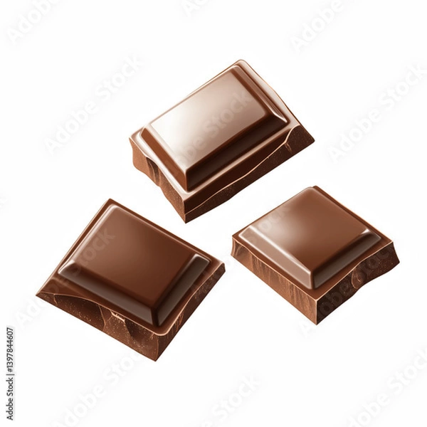 Obraz Realistic milk chocolate bar pieces floating isolated on transparent background.