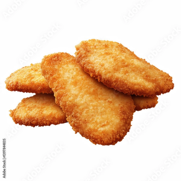 Obraz Crispy breaded chicken schnitzel fried golden brown realistic illustration isolated on transparent background.