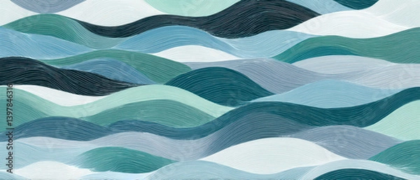Fototapeta A blue and white wave pattern with a white dot in the middle