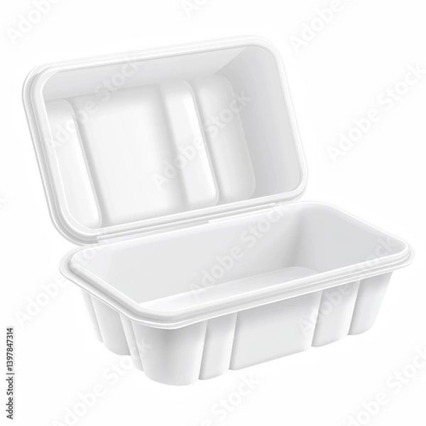 Fototapeta Open white foam food container made from polystyrene for takeaway or delivery isolated on transparent background.