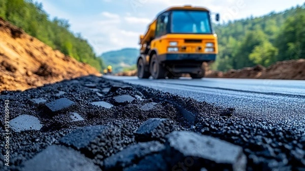 Obraz Close-up of fresh asphalt paving on a highway.