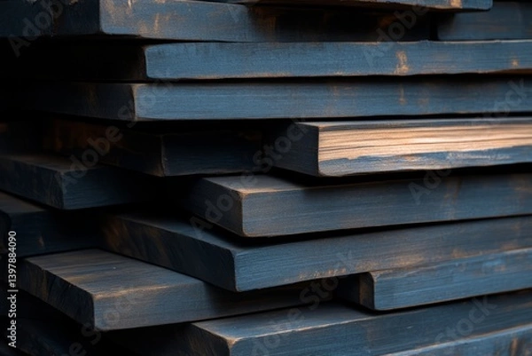 Fototapeta Stacked Wooden Planks in Natural Light with Rich Grain Texture and Unique Color Variation